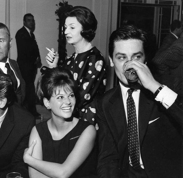 Alain Delon with Claudia Cardinale, 1962.