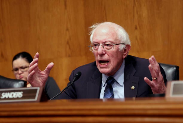 Chairman U.S. Sen. Bernie Sanders presides over a Senate Health, Education, Labor and Pensions Committee hearing on unions on November 14, 2023 in...