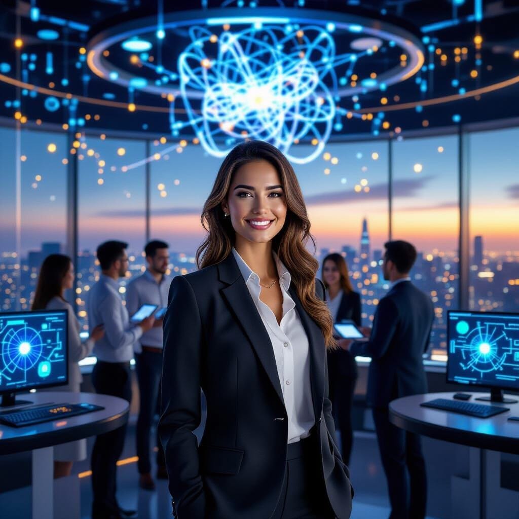 "Panoramic view of interconnected quantum computing platforms converging into a unified holographic visualization above ...