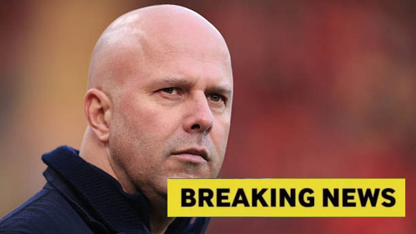 Image of Arne Slot with overlay of breaking news Image of Arne Slot with overlay of breaking news