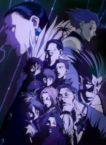 A multi-character anime ensemble from HunterXHunter, the Phantom Troupe