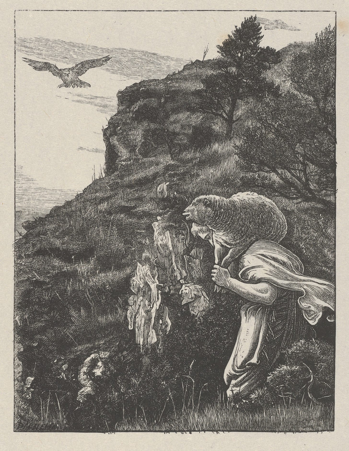 The Lost Sheep (The Parables of Our Lord and Saviour Jesus Christ), After Sir John Everett Millais (British, Southampton 1829–1896 London), Wood engraving; proof