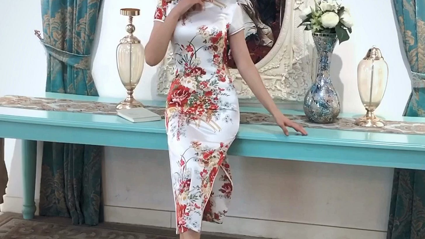 Shanghai Story Faux Silk Chinese Dress Long Cheongsam Floral Qipao ...