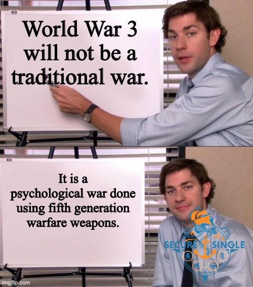Jim Halpert explains that WW3 is a psychological ware using fifth generation warfare weapons. Jim Halpert explains that WW3 is a psychological ware using fifth generation warfare weapons.