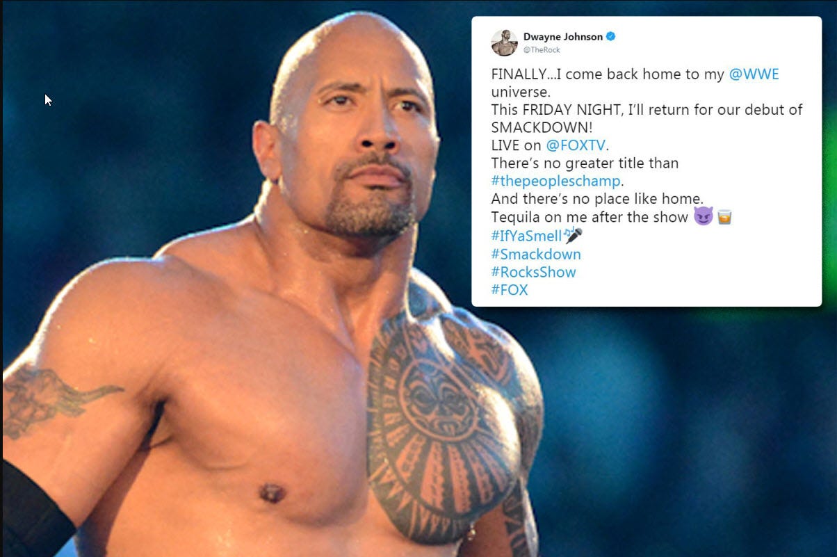 dwayne johnson back on wwe on fox dwayne johnson back on wwe on fox
