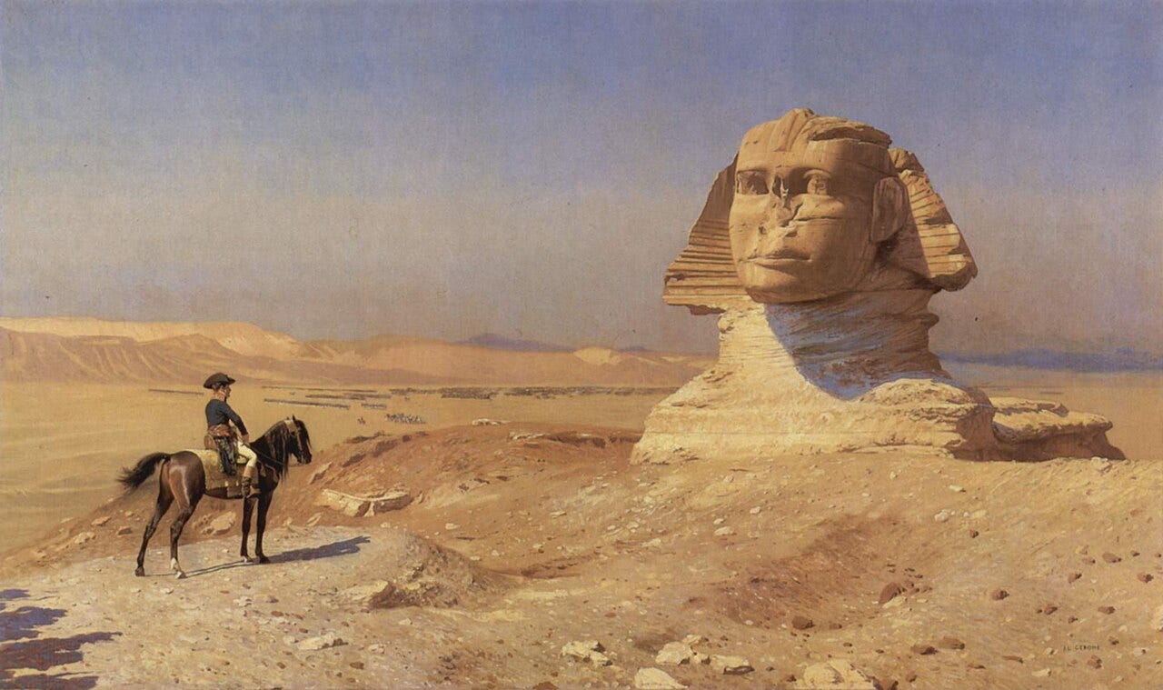 Napoleon facing buried Sphinx