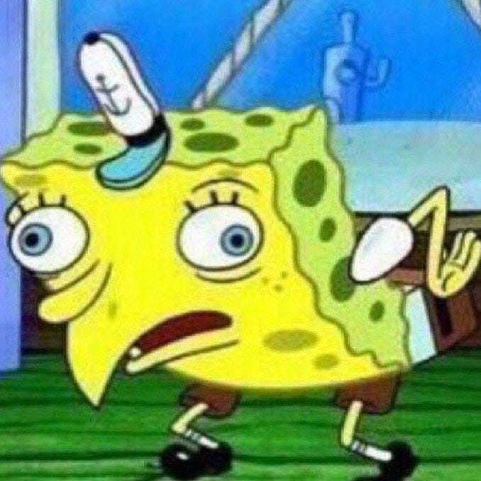 Yellow sponge character making weird face