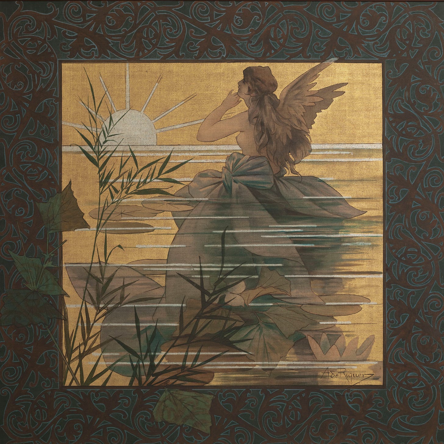 Alexandre de Riquer - Composició amb nimfa alada davant la sortida del sol - 1887