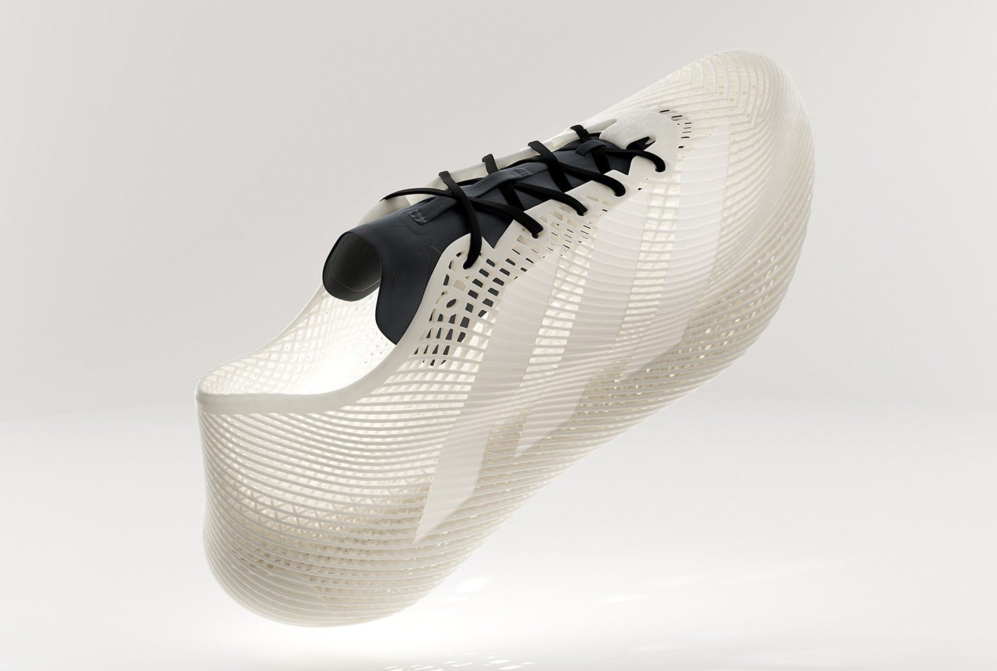 Adidas’ 3D-printed Climacool Laced shoes floating against an off-white background.