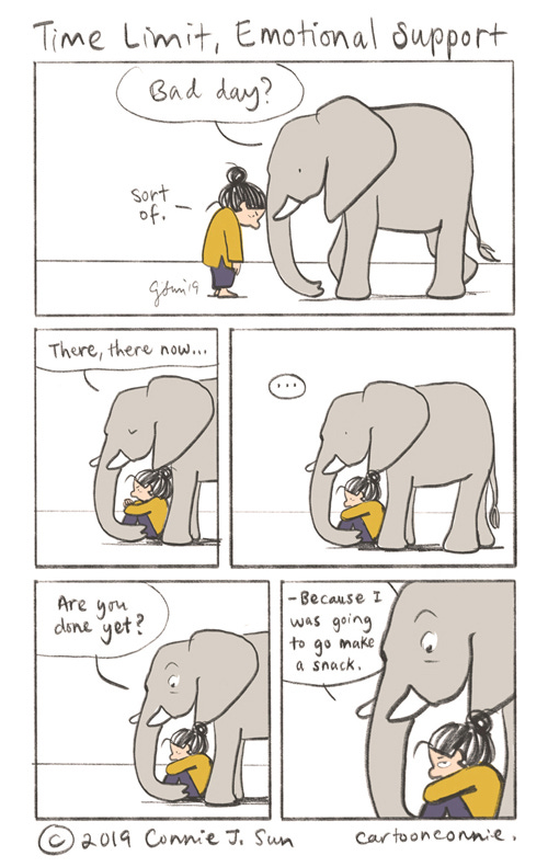 bad day, emotional support, humor, elephant, comics, connie sun, conniewonnie, cartoonconnie