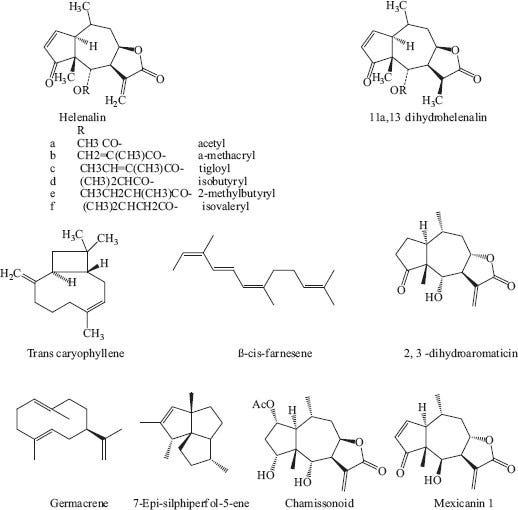 Sesquiterpene lactones and its derivatives of Arnica montana plant.[28,37]