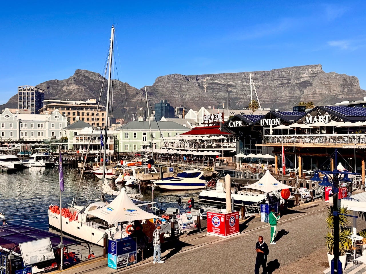 A harbor with boats and buildings with Victoria & Alfred Waterfront in the background

AI-generated content may be incorrect.