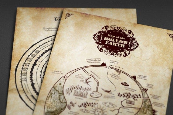 Hollow Earth Map Art Print - Vintage Style Mythological Design - Etsy