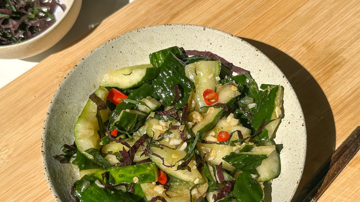 Cucumber Salad with Perilla (Shiso) Leaves - by Xueci Cheng