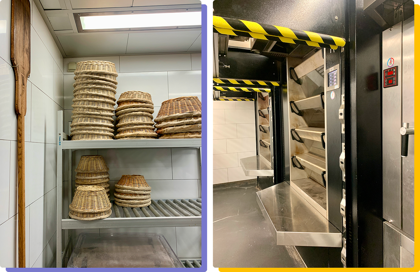 Photos of bread baskets and deck ovens