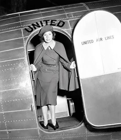 On this day in 1930, Ellen Church became the first airline stewardess. She developed the job description and training program after convincing the airline that the presence of nurses aboard airliners would On this day in 1930, Ellen Church became the first airline stewardess. She developed the job description and training program after convincing the airline that the presence of nurses aboard airliners would