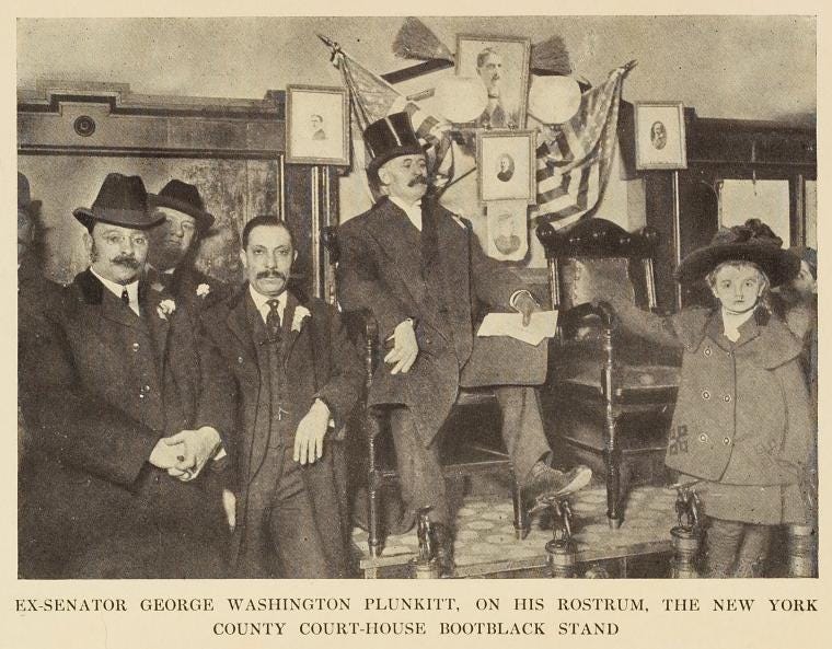 Ex-Senator George Washington Plunkitt, on his rostrum, The New York County  Court-House bootblack stand. - NYPL Digital Collections