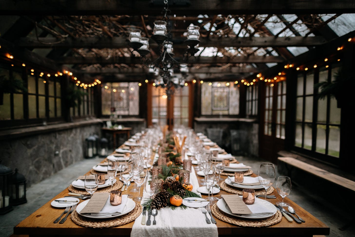 A table laid out for a formal dinner