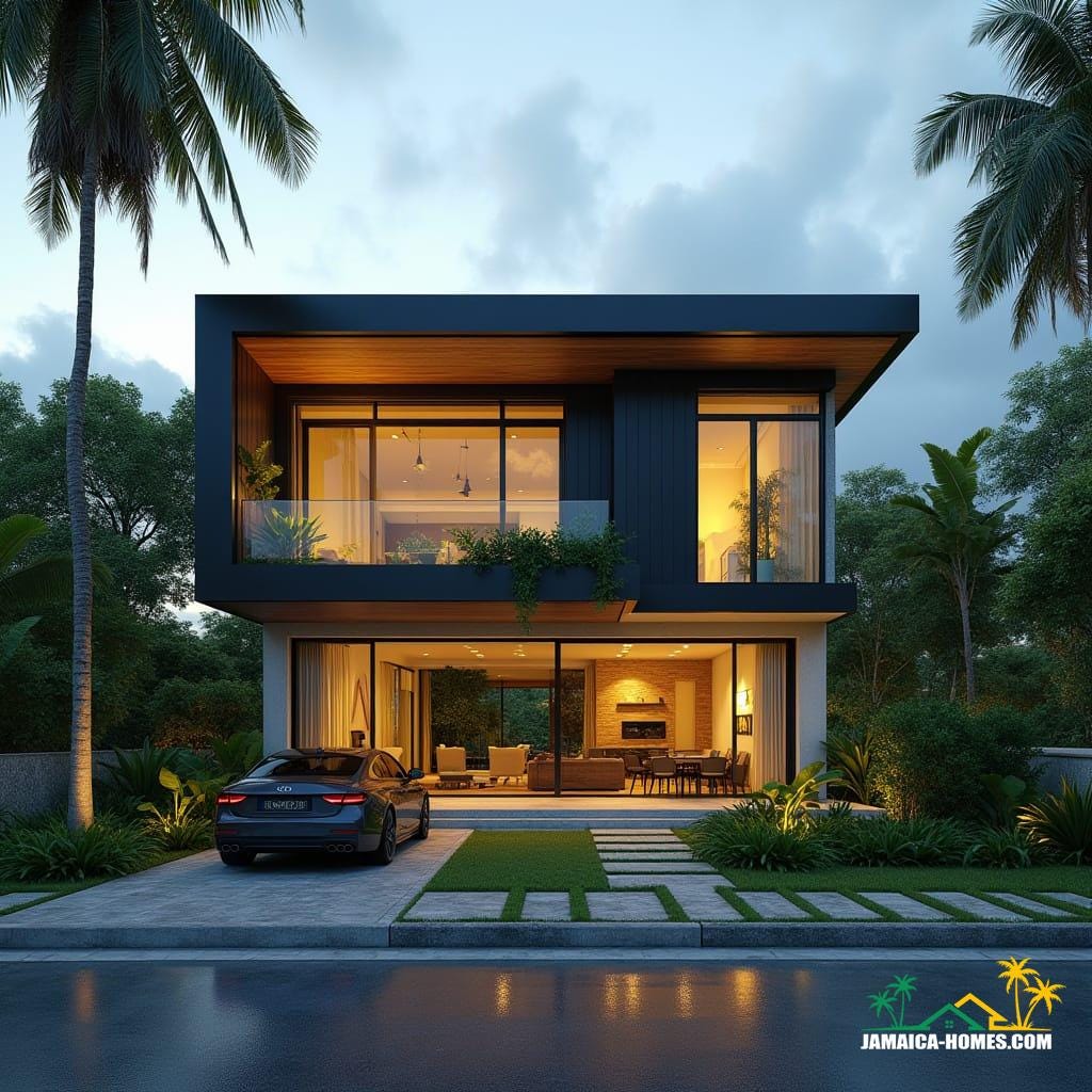Design a single-level, affordable modern Jamaican home in the Caribbean. 