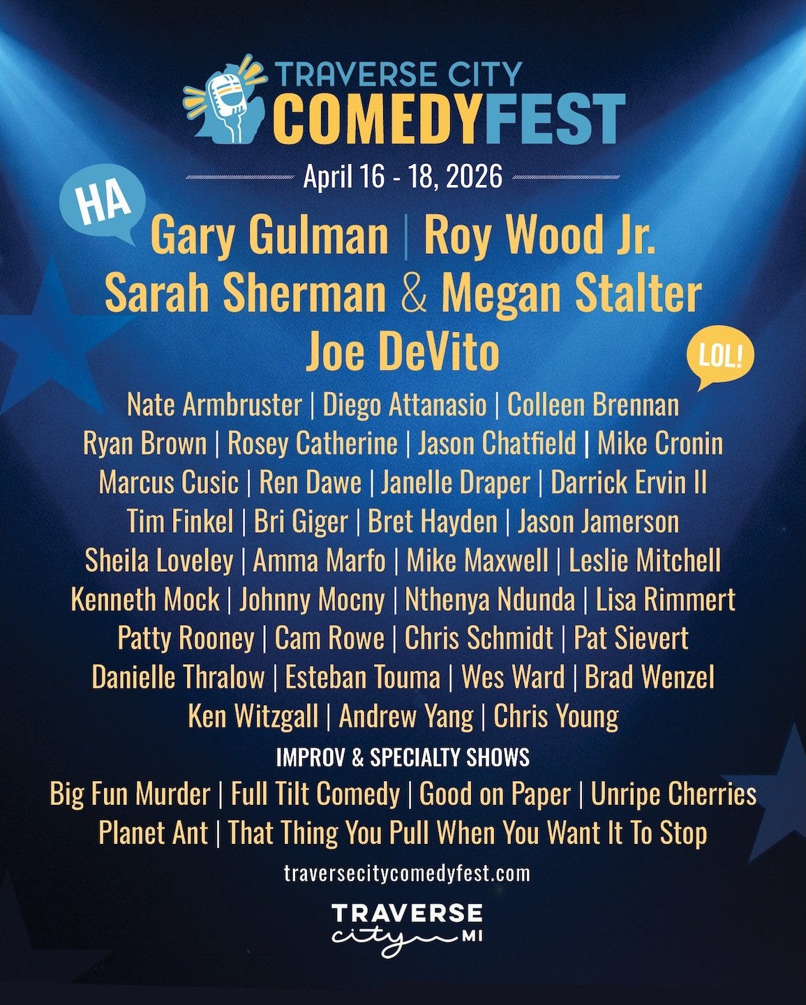 Traverse City Comedy Fest | April 16 to 18, 2026