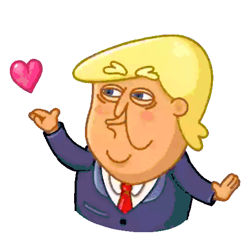 a cartoon drawing of donald trump holding a pink heart