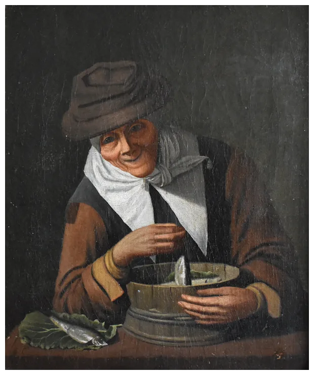 Pickling Herring 18th Century Swedish School Oil Painting Pickling Herring 18th Century Swedish School Oil Painting