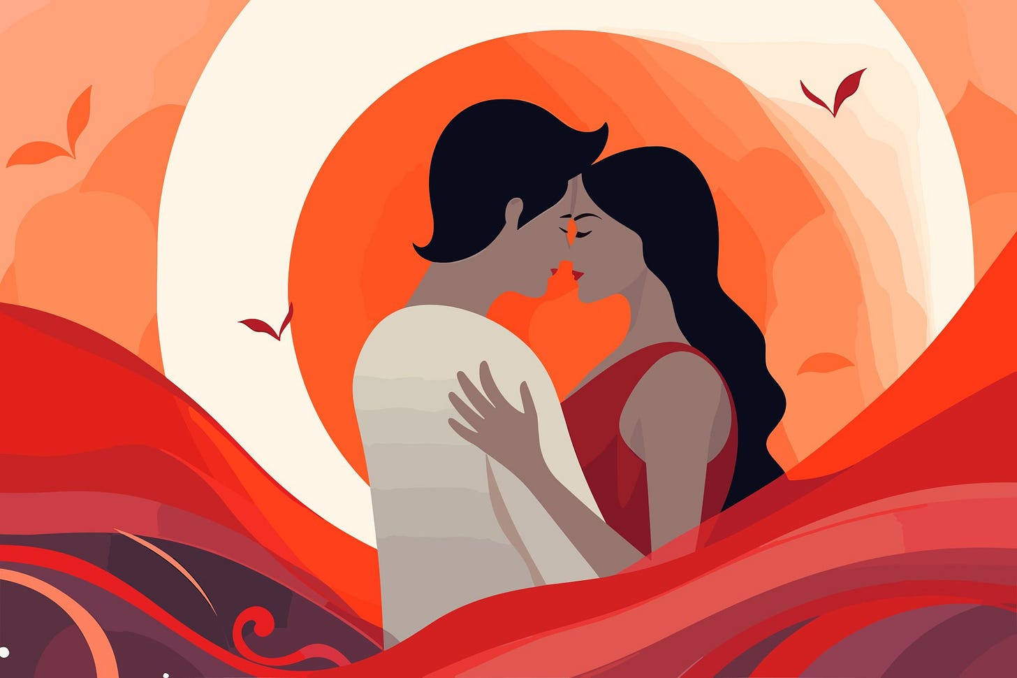 Minimalist vector-style hand-drawn cartoon of a man and woman embracing.