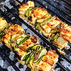 Barbecue Halloumi & Courgette Skewers with Lemon and Hot Honey.