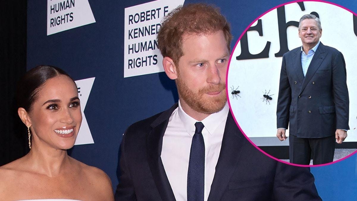 image of meghan markle and prince harry, inset of ted sarandos image of meghan markle and prince harry, inset of ted sarandos