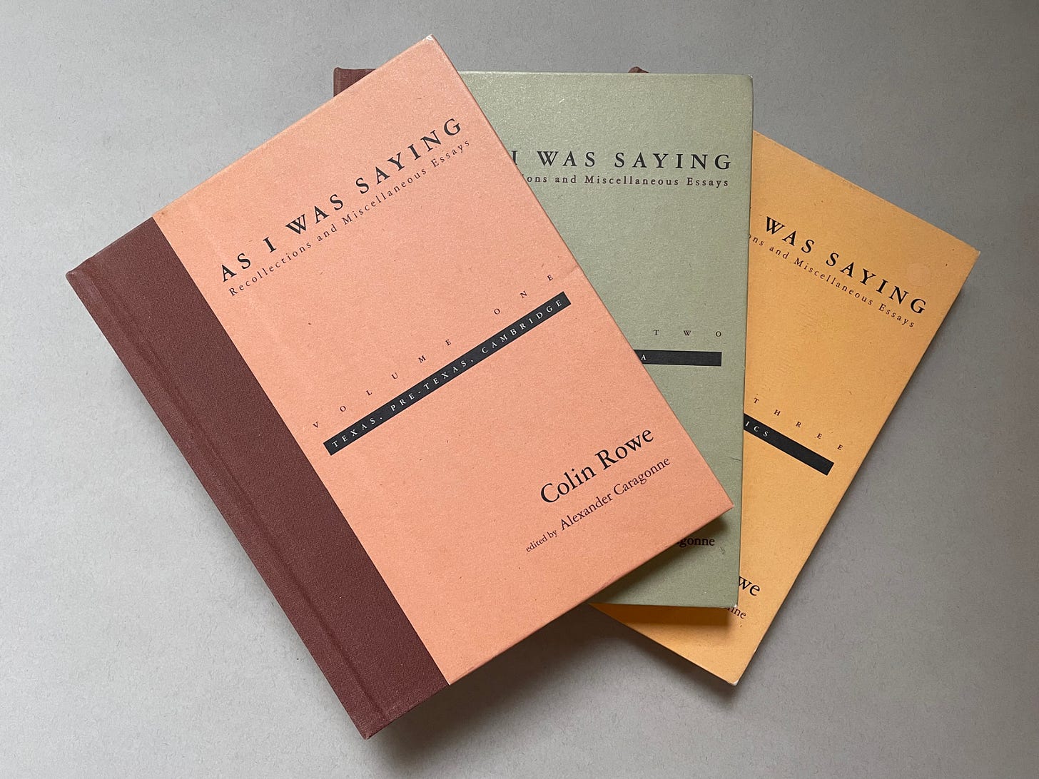 Covers of the three-volume "As I Was Saying: Recollections and Miscellaneous Essays"