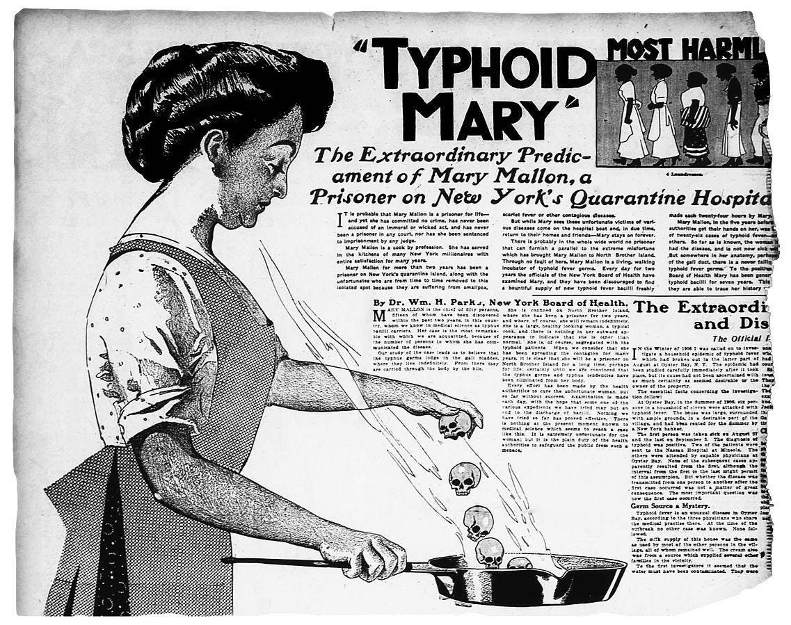 A newspaper report about Typhoid Mary during her 1907-1910 quarantine