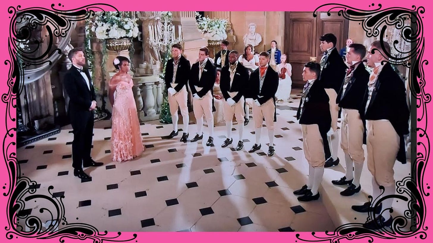 Mr. Edwards, Nicole, and the suitors gather for the Farewell Dance. Mr. Edwards, Nicole, and the suitors gather for the Farewell Dance.