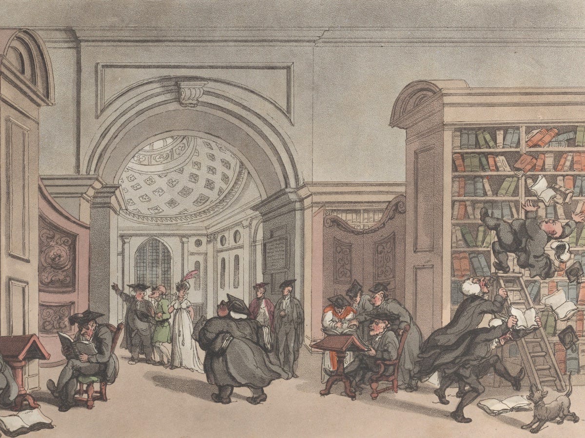 Inside View of the Public Library, Cambridge, by Thomas Rowlandson, 1809. Metropolitan Museum of Art.