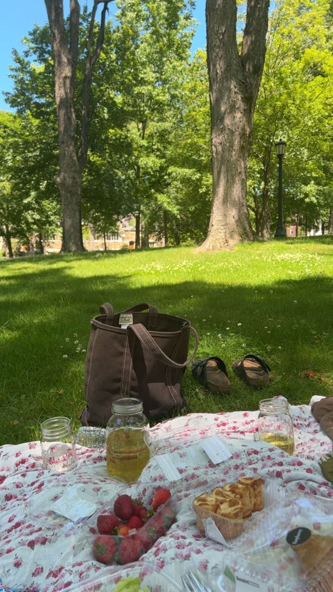 This contains: picnic
hippie
grass
park
strawberries
sandals
blanket
