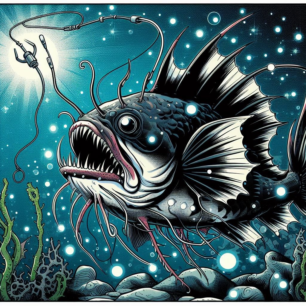 anglerfish, manga mixed comic style