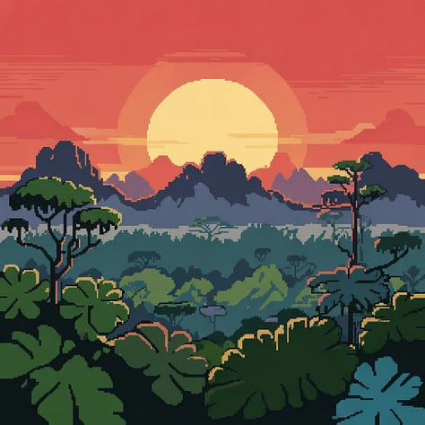 16-bit sunsets over Amazon by FLUX, GPT-4o, Ideogram, Imagen, Reve, Seedream