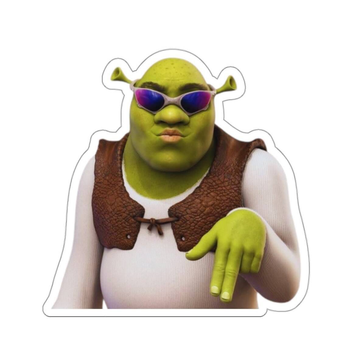 A picture of Shrek wearing big sports shades and bright lipstick. 