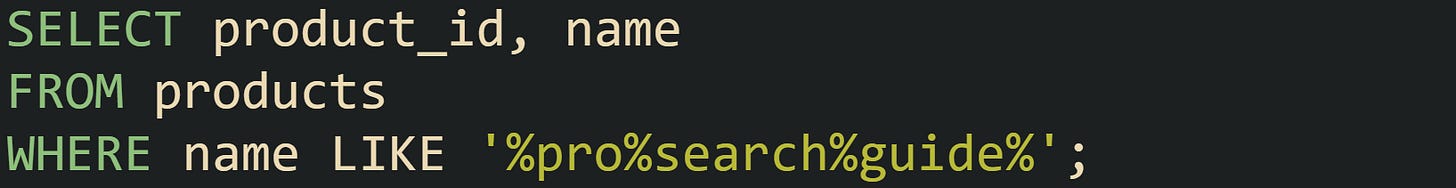 SELECT product_id, name FROM products WHERE name LIKE '%pro%search%guide%';