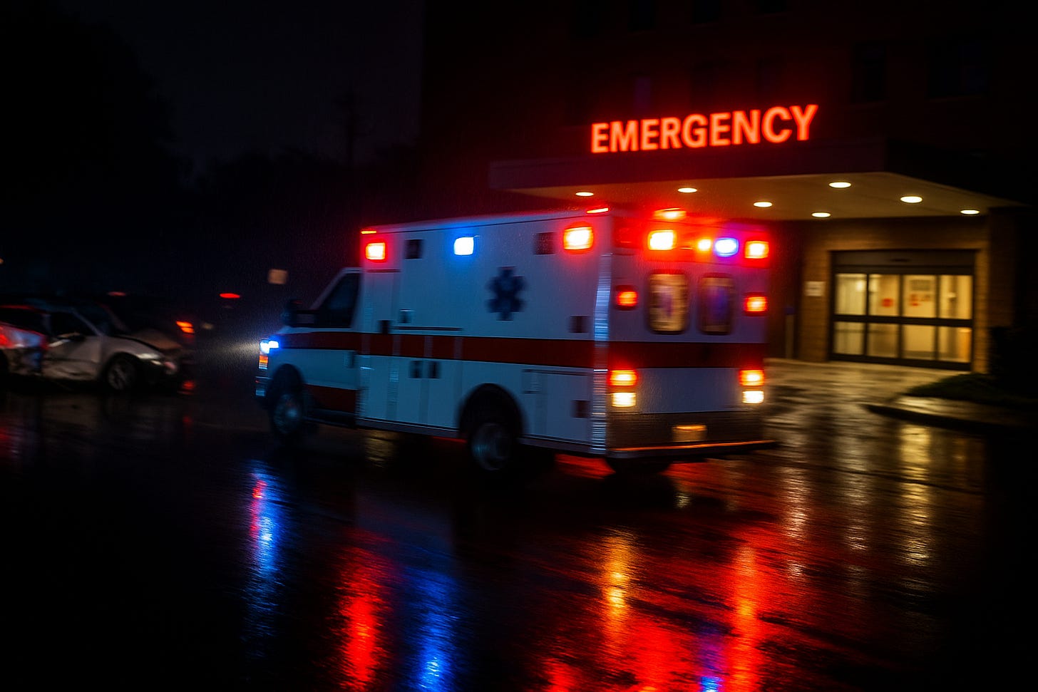 A Traffic Emergency On A Rare Rainy Night Near Long Beach A Traffic Emergency On A Rare Rainy Night Near Long Beach
