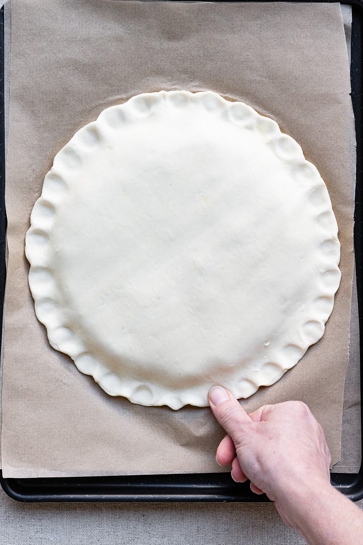 Overhead process shots of making a galette des rois.