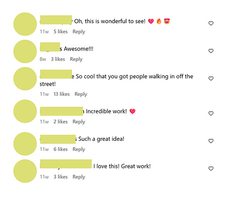 Several screenshots of positive comments on Breathe Easy London and QueerSwap's COVID Safer Hour