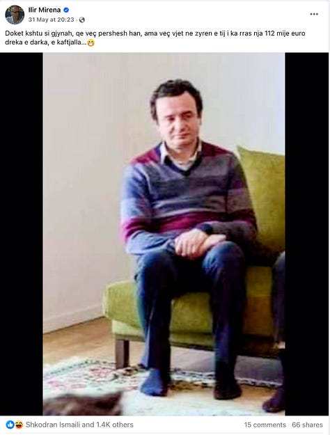 Postimi i Ilir Mirenës banalizon një moment zie kombëtare, duke përdorur fotografinë e bërë gjatë përkujtimit të masakrës së familjes Bogujevci për të ndërtuar një narrativë tallëse ndaj Kryeministrit, ndërkohë që Lirim Mehmetaj ndërmerr një manipulim të qëllimshëm të një fotografie historike, duke sulmuar Saranda Bogujevcin përmes një imazhi nga ekspozita kundër krimeve serbe në Beograd, për ta paraqitur atë si bashkëpunëtore me Serbinë, një narrativë e ricikluar nga qarqe pro-serbe.