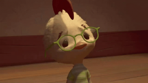 a chicken wearing glasses says " what re we talkin ' about "