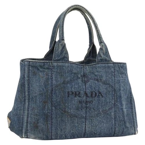 PRADA Canapa MM Hand Bag Denim Blue Gold Auth 194847 - Picture 1 of 24