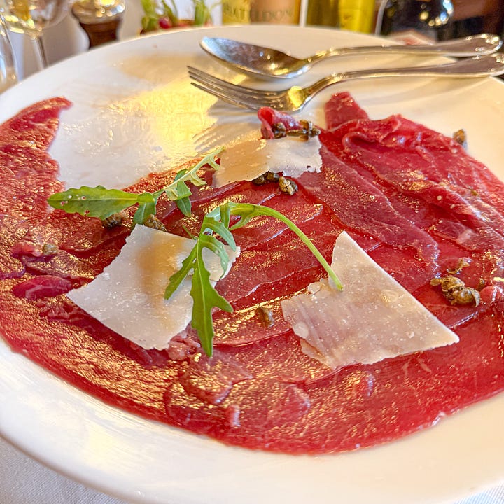 Carpaccio of beef and shaved artichoke salad at Le Grand Café in Paris