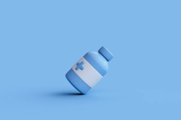 3d rendering of pills bottle on blue background - antibiotic resistance concept bildbanksfoton och bilder