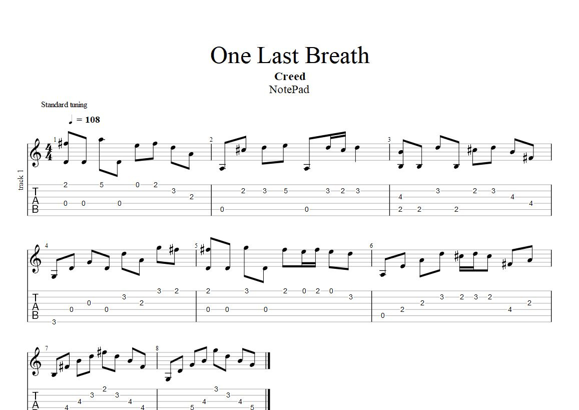 One Last Breath Fingerstyle Tab - Creed | PaidTabs.com
