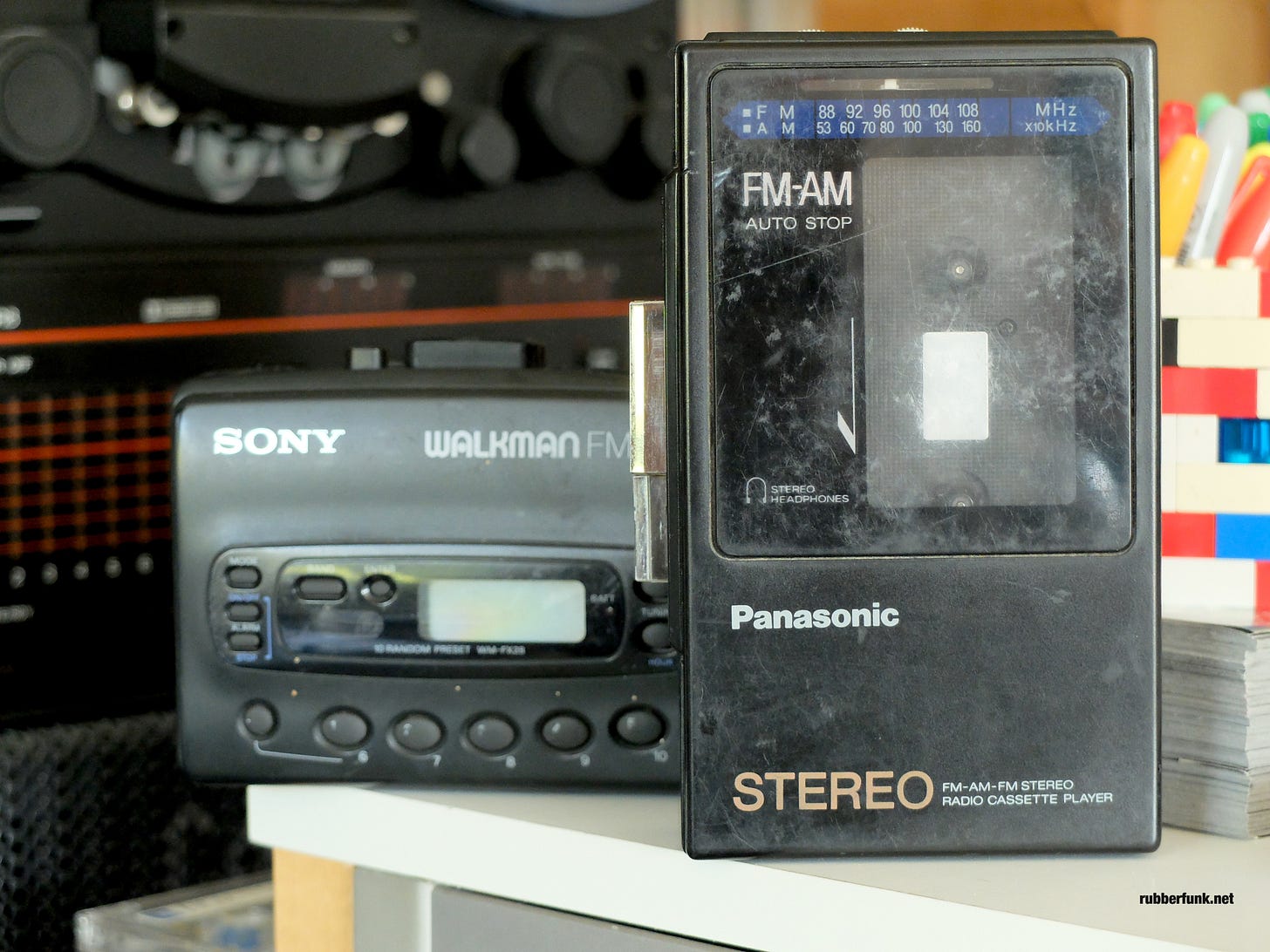 Panasonic RX-1925 and SONY WM-FX28 portable cassette players. Panasonic RX-1925 and SONY WM-FX28 portable cassette players.