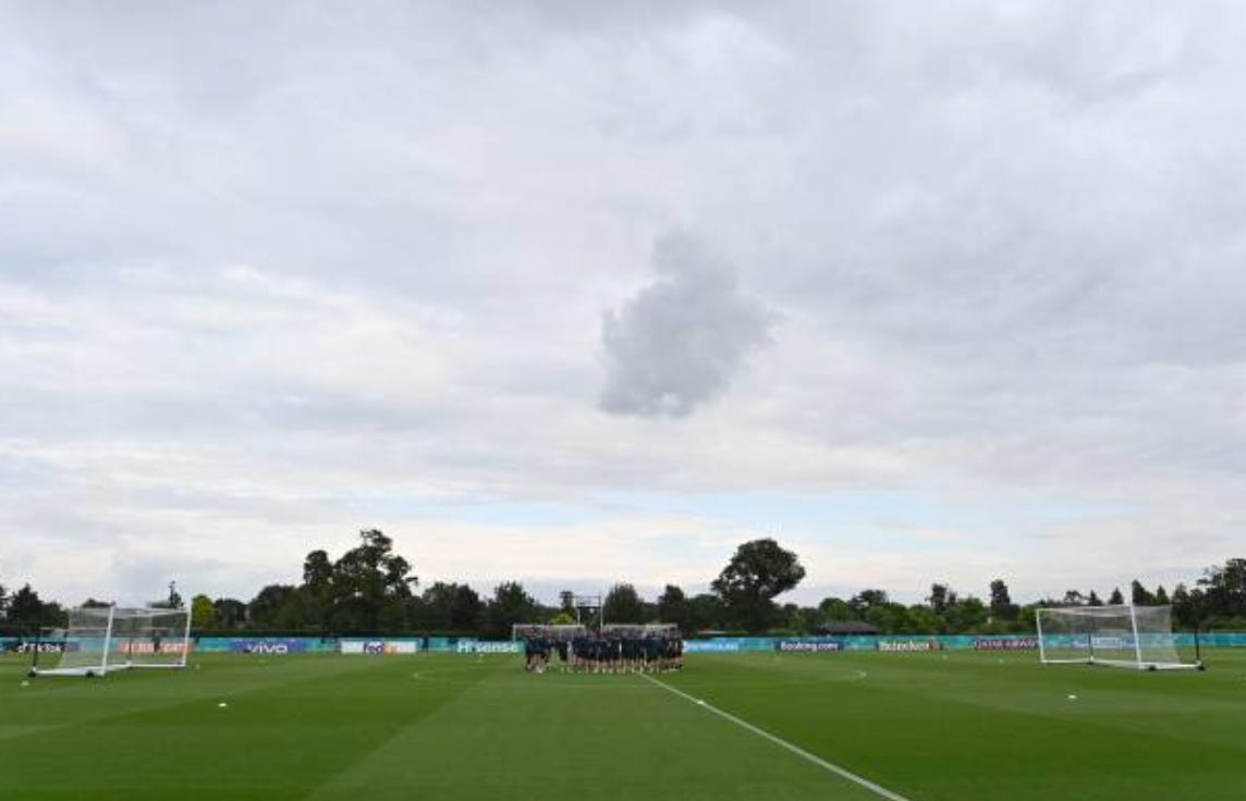 Italy's players gather during an MD-1 training session at Hotspur Way, the Tottenham Hotspur training ground, in Enfield, north of London, on July 10, 2021, on the eve of their UEFA EURO 2020 final football match against England. (Photo by Paul ELLIS / AFP) (Photo by PAUL ELLIS/AFP via Getty Images)
