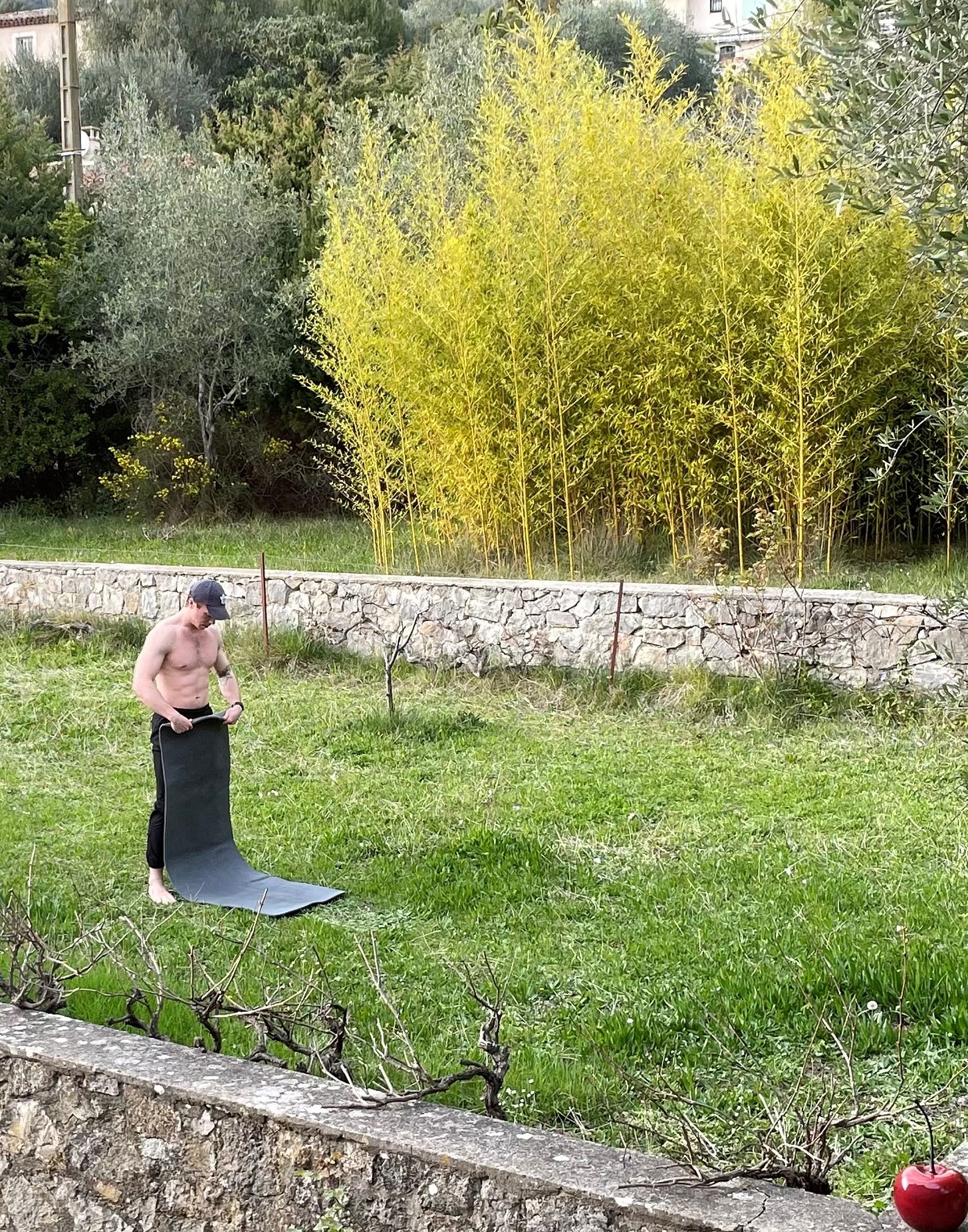 Stretching on vacation while on the other side of the globe. An example of self-identity driving daily habits. Stretching on vacation while on the other side of the globe. An example of self-identity driving daily habits.